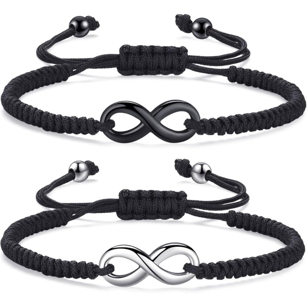 Infinity Matching Couples Bracelets Silver Black-… - image 1